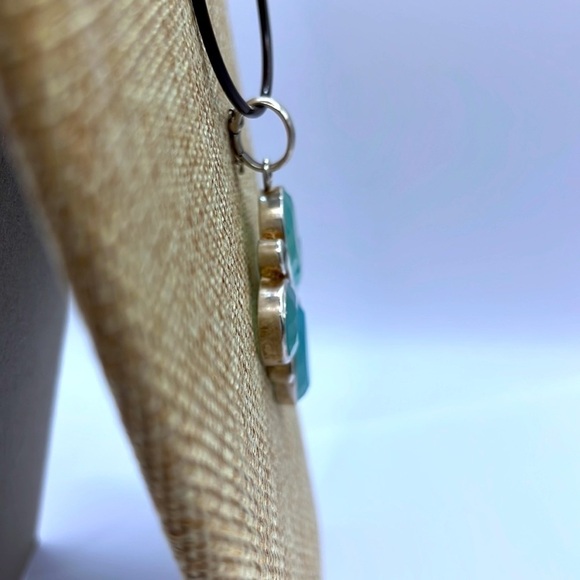 Pendant Large silver plated pear flower with aqua glass. Cross Artisan Made - Picture 4 of 5